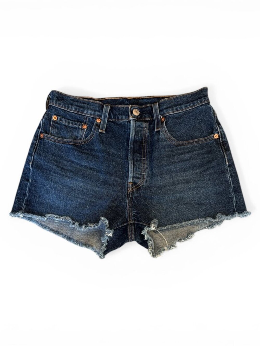 Levi's 501 Dark Indigo Frayed Hem Denim Shorts Size 28